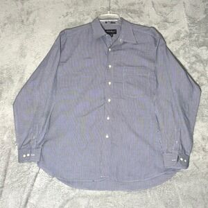 Eddie Bauer Mens XL Navy Micro Check Wrinkle Resistant Cotton Button Down Shirt